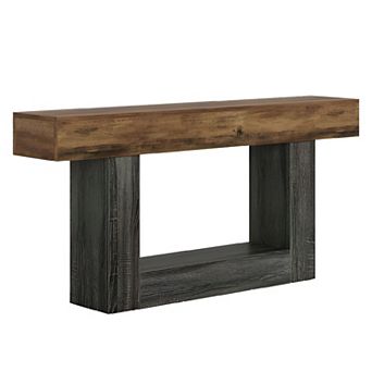 Farmhouse Console Table with Shelf, Two Tone Entryway Table for Hallway or Behind Sofa
