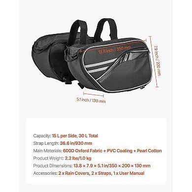 Motorcycle Saddlebag Expandable Side Bags with Waterproof Cover