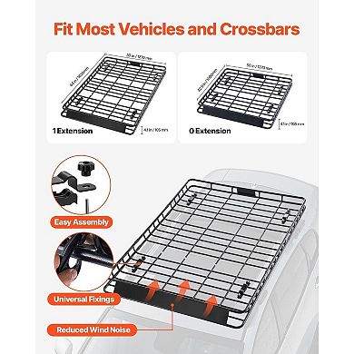 Universal Roof Rack Cargo Basket Steel Carrier with Dual Cargo Nets for Travel
