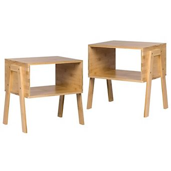 Set of 2 Nightstand Table with 2 Drawers and Open Storage, Small Space Bedside Furniture
