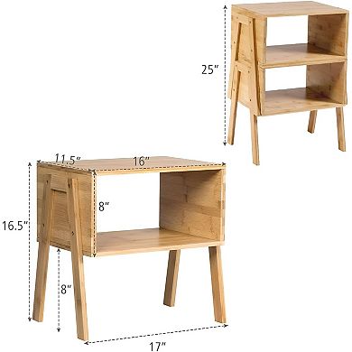 Set of 2 Nightstand Table with 2 Drawers and Open Storage, Small Space Bedside Furniture