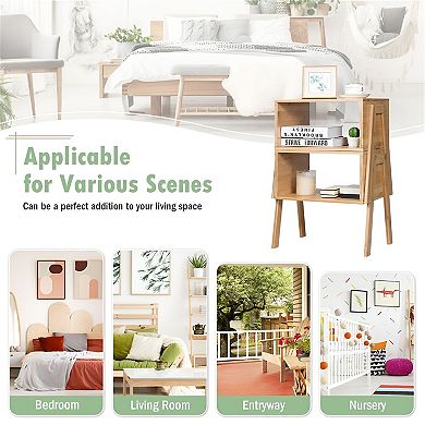 Set of 2 Nightstand Table with 2 Drawers and Open Storage, Small Space Bedside Furniture