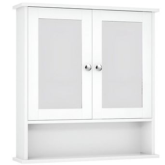 Bathroom Mirror Cabinet Wall Mount with Adjustable Shelf and Open Storage