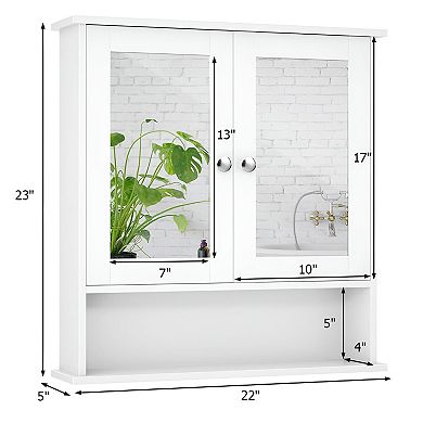 Bathroom Mirror Cabinet Wall Mount with Adjustable Shelf and Open Storage