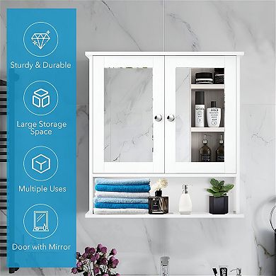Bathroom Mirror Cabinet Wall Mount with Adjustable Shelf and Open Storage