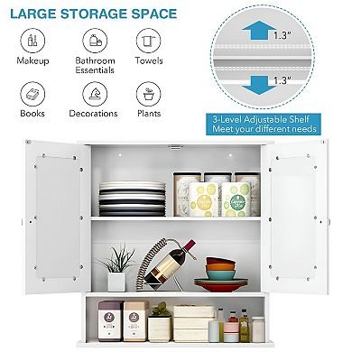 Bathroom Mirror Cabinet Wall Mount with Adjustable Shelf and Open Storage