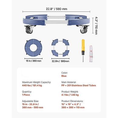 Trash Bin and Outdoor Item Dolly Adjustable with Smooth Movement