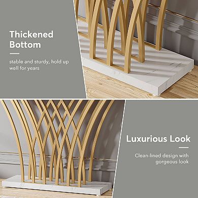 Entryway Console Table with Geometric Base, Faux Marble Hallway Sofa Table