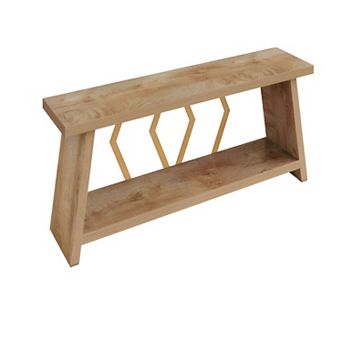 Narrow Sofa Table with Open Shelves, Wood and Metal Console Table