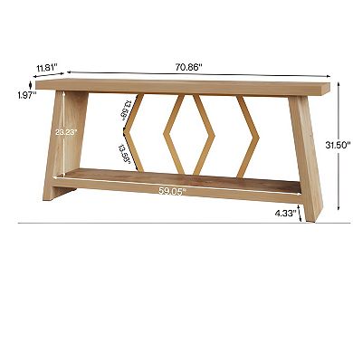 Narrow Sofa Table with Open Shelves, Wood and Metal Console Table