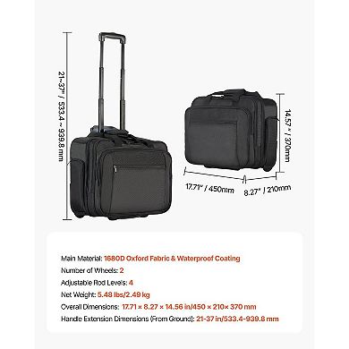 Rolling Laptop Bag for Laptops with Telescopic Handle and Two Main Compartments
