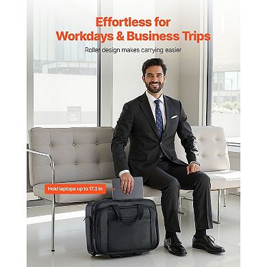 Rolling Laptop Bag for Laptops with Telescopic Handle and Two Main Compartments
