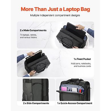 Rolling Laptop Bag for Laptops with Telescopic Handle and Two Main Compartments