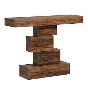 Farmhouse Console Table with Geometric Base, Narrow Entryway Table