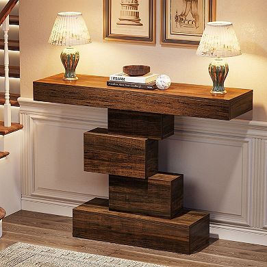 Farmhouse Console Table with Geometric Base, Narrow Entryway Table