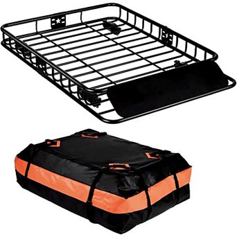 Roof Rack Cargo Carrier Basket Steel with Waterproof Bag for Travel and Gear