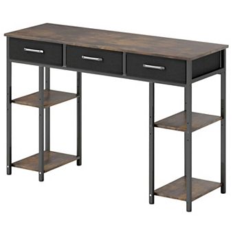 Computer Desk with 3 Drawers and Shelves, Small Home Office Desk