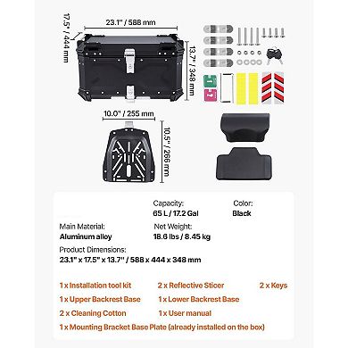 Motorcycle Top Case Rear Trunk Fits Helmets Riding Gear Luggage