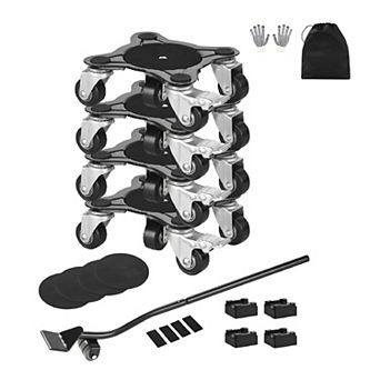 Set of 4 Furniture Dollies with Carbon Steel Frame, Five Wheels, and Dual Brakes