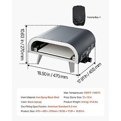 Gas-Powered Outdoor Pizza Oven for 12-Inch Pizzas, Portable Design