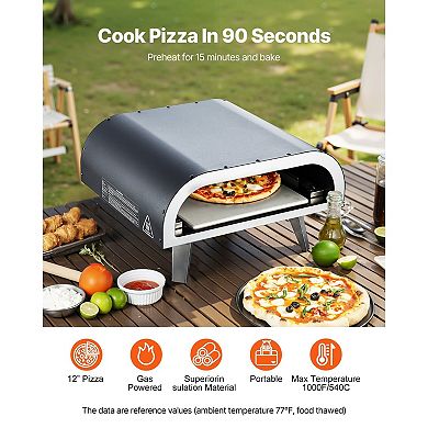 Gas-Powered Outdoor Pizza Oven for 12-Inch Pizzas, Portable Design