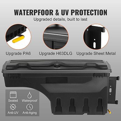 Truck Bed Wheel Well Storage Box with Swing Out Access and Lock for Easy Organization
