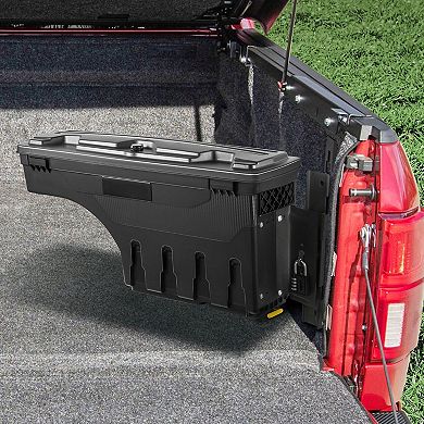 Truck Bed Wheel Well Storage Box with Swing Out Access and Lock for Easy Organization