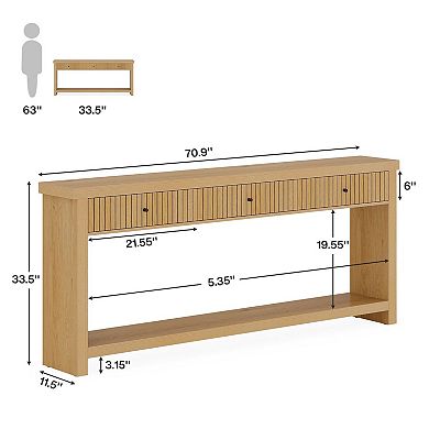 Entryway Console Table with 3 Drawers, Wood Sofa Table for Hallway or Living Room