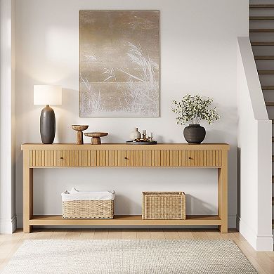 Entryway Console Table with 3 Drawers, Wood Sofa Table for Hallway or Living Room