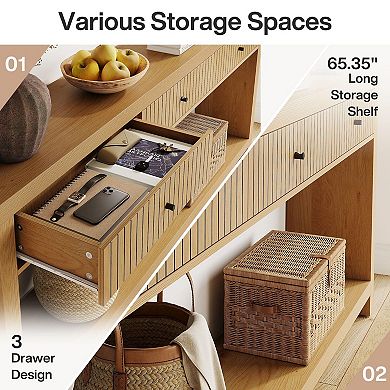 Entryway Console Table with 3 Drawers, Wood Sofa Table for Hallway or Living Room