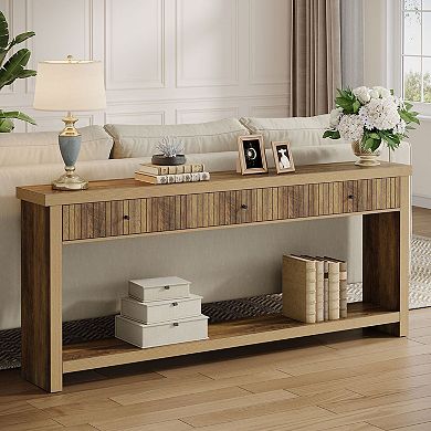 Entryway Console Table with 3 Drawers, Wood Sofa Table for Hallway or Living Room