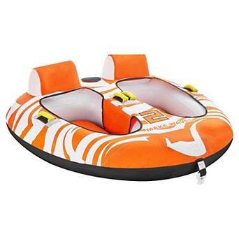 Inflatable 2-Person Towable Water Tube with Dual Seats and Padded Handles