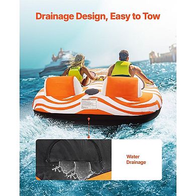 Inflatable 2-Person Towable Water Tube with Dual Seats and Padded Handles