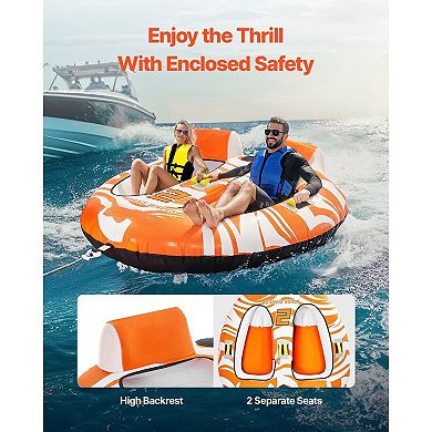 Inflatable 2-Person Towable Water Tube with Dual Seats and Padded Handles