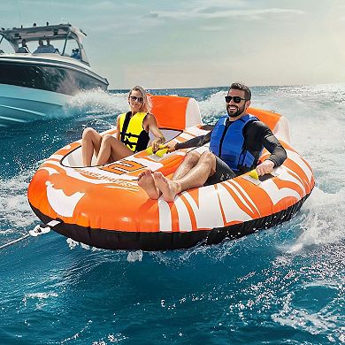 Inflatable 2-Person Towable Water Tube with Dual Seats and Padded Handles