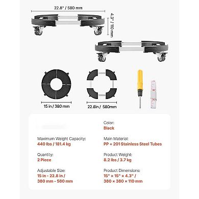 Set of 2 Adjustable Trash Can Dolly with Locking Swivel Casters, and PP Panels