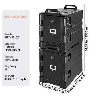 Insulated Food Carrier Box 81QT/75L Hot and Cold Storage with Wheels