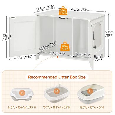 Indoor Cat Litter Box Enclosure Furniture with Divider and Double Doors