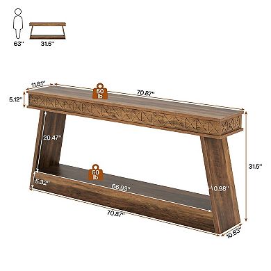 Farmhouse Entryway Console Table with Bottom Shelf, Narrow Accent Table