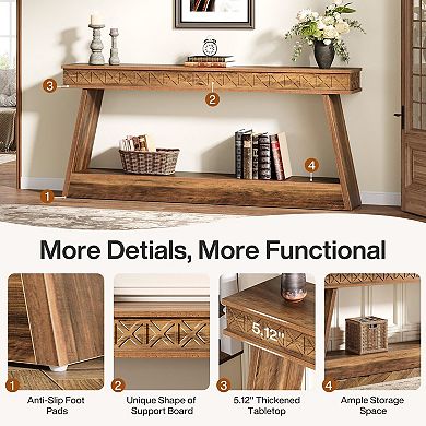 Farmhouse Entryway Console Table with Bottom Shelf, Narrow Accent Table