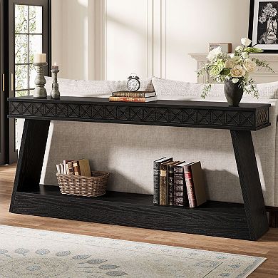 Farmhouse Entryway Console Table with Bottom Shelf, Narrow Accent Table