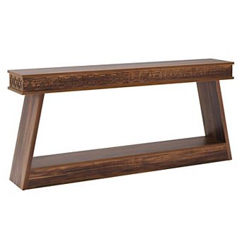 Farmhouse Entryway Console Table with Bottom Shelf, Narrow Accent Table
