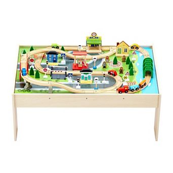 Kids Train Table with Reversible Top and 84 Trains, Tracks, and Accessories