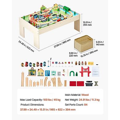 Kids Train Table with Reversible Top and 84 Trains, Tracks, and Accessories