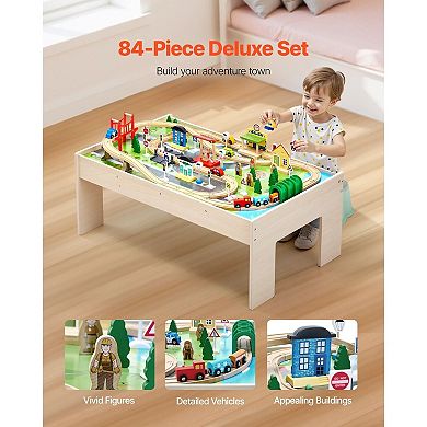Kids Train Table with Reversible Top and 84 Trains, Tracks, and Accessories
