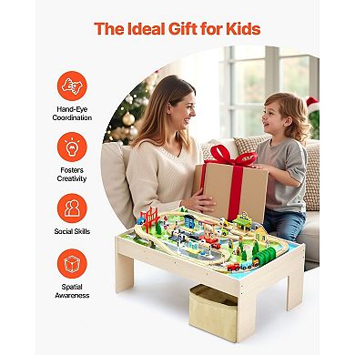 Kids Train Table with Reversible Top and 84 Trains, Tracks, and Accessories