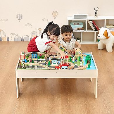 Kids Train Table with Reversible Top and 84 Trains, Tracks, and Accessories