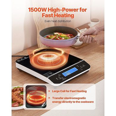Portable 1500W Induction Cooktop with 9 Heat Levels and 4-Hour Timer