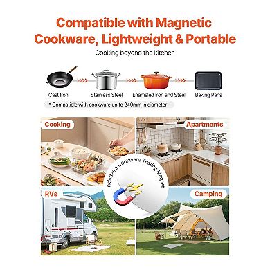 Portable 1500W Induction Cooktop with 9 Heat Levels and 4-Hour Timer