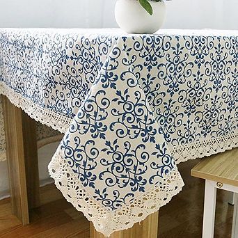 Floral Lace Tablecloth, Cotton-Linen, Baroque Bohemian, Decorative